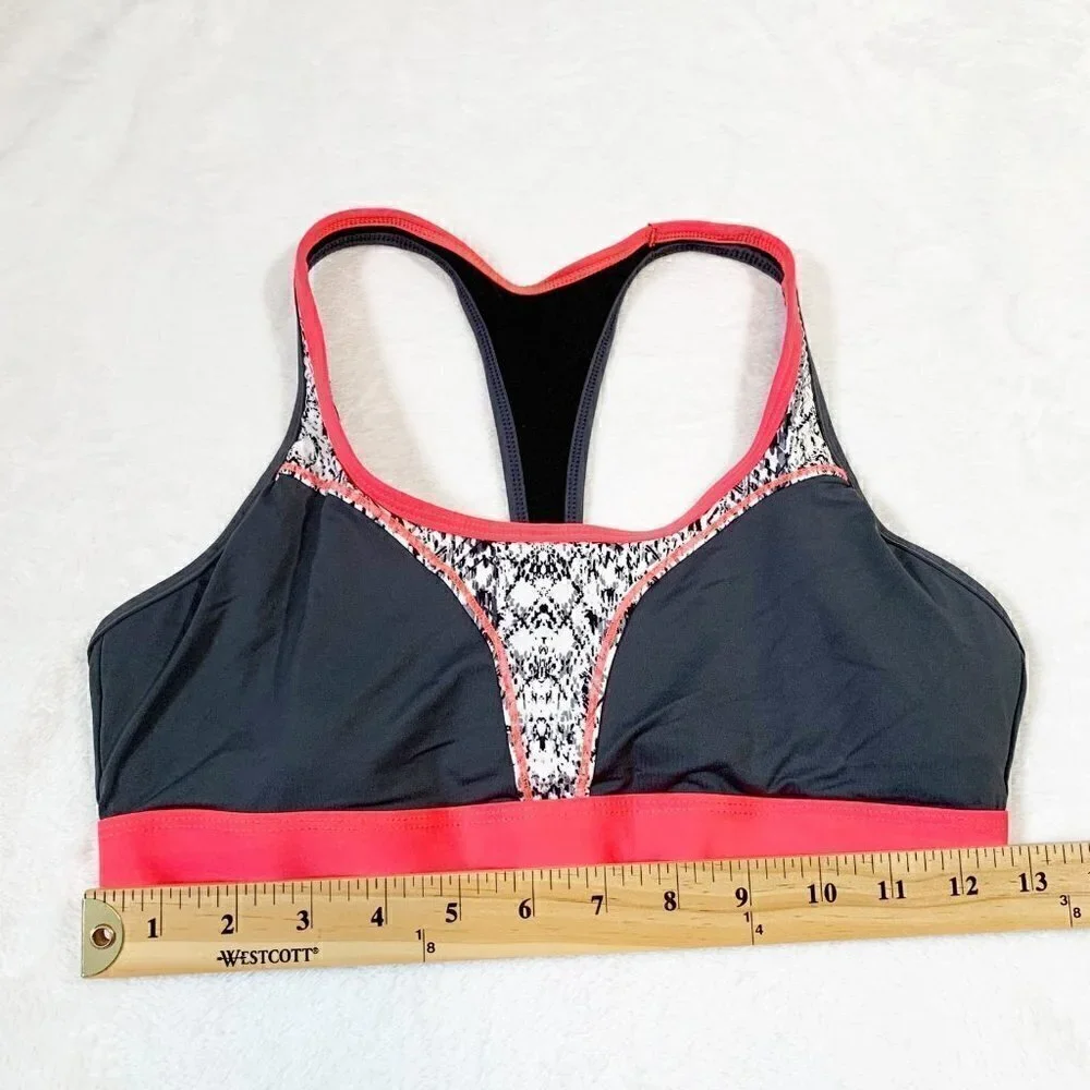 5/$25 Athleta Swimsuit Top Womens‎ S Grey Coral Snakeskin Racerback Bikini Top